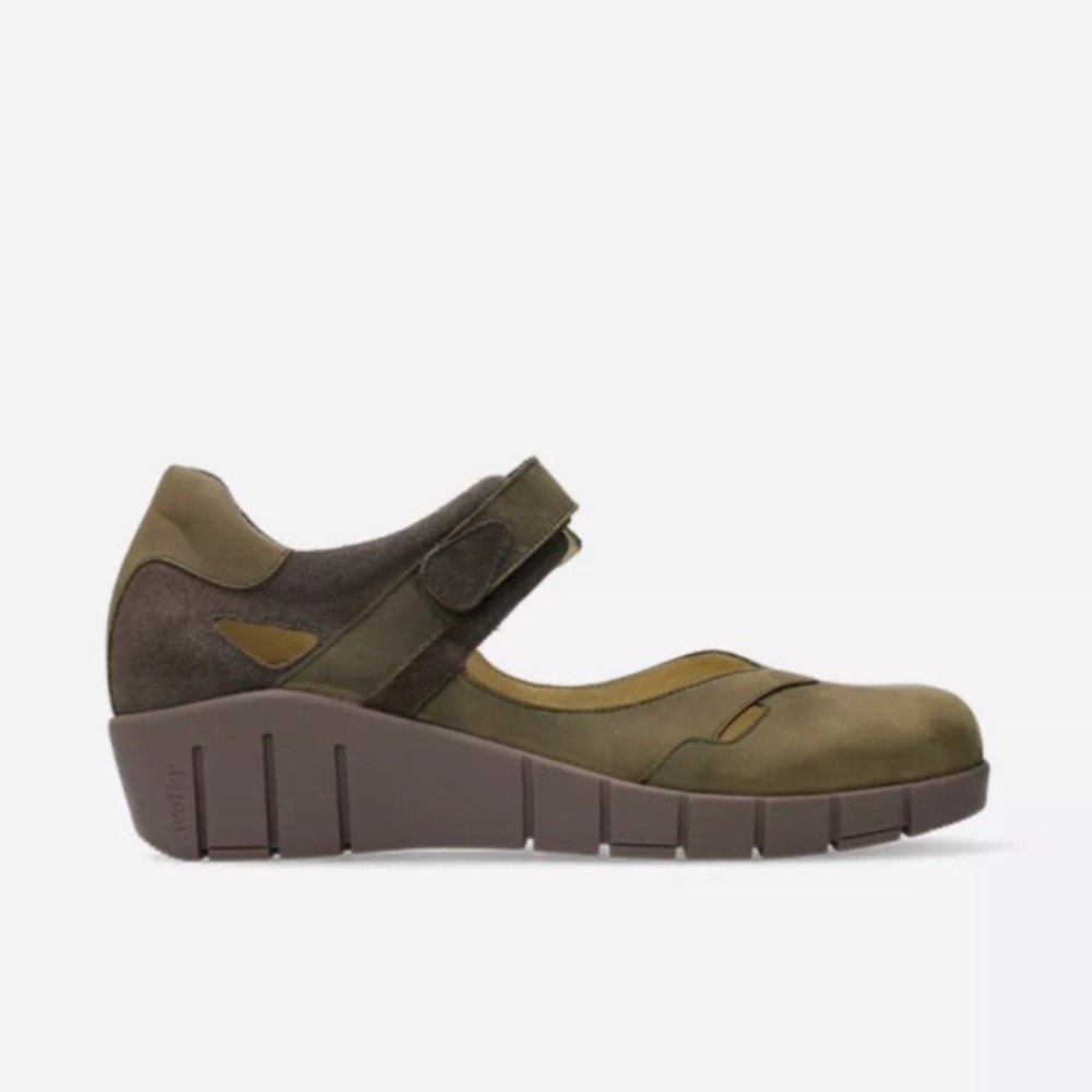WOLKY Charlotte Olive Green Mary Jane Wedge Shoes Size 8 EUR 39